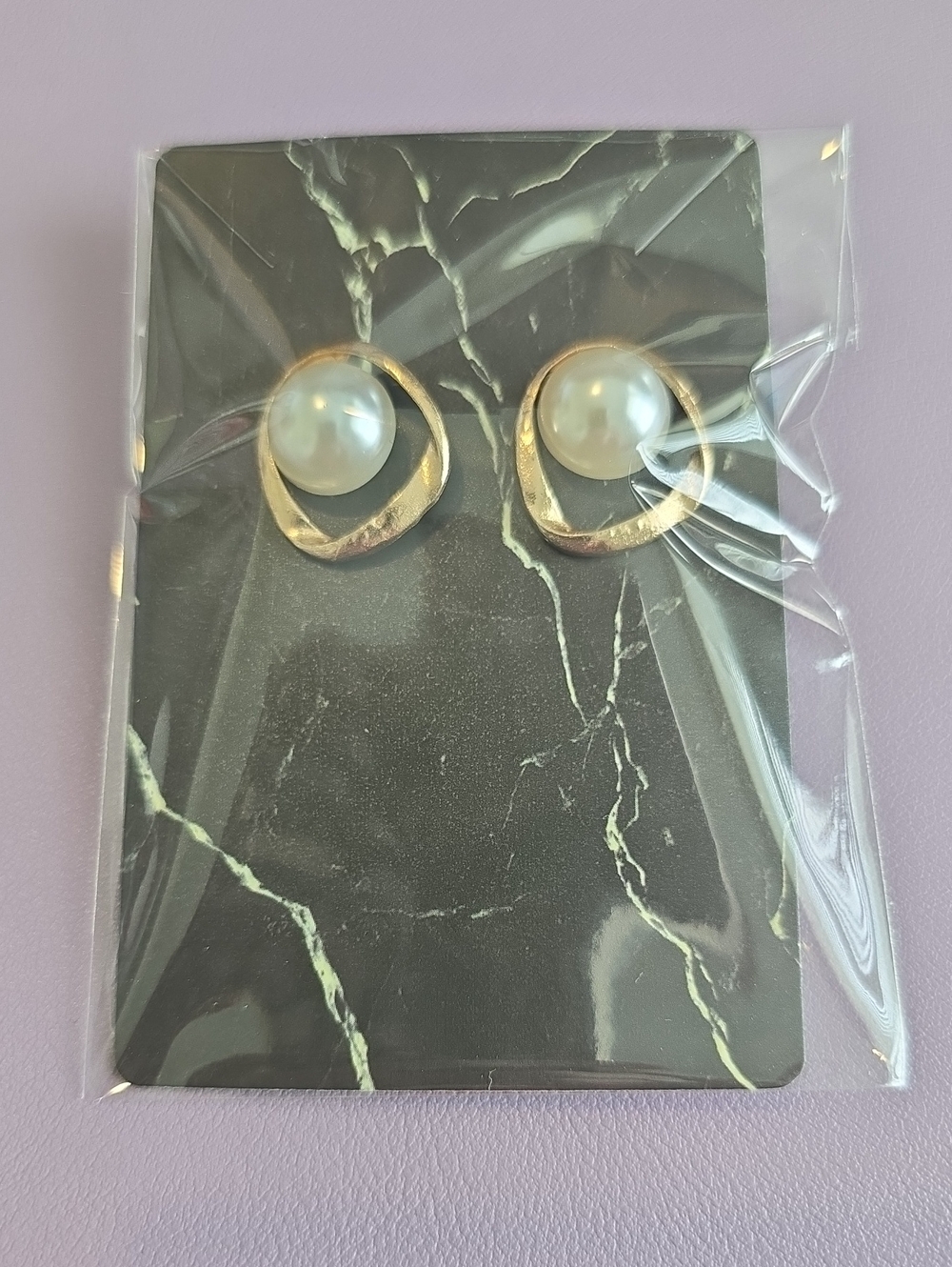 Gold-Tone Pearl Circle Stud Earrings - Cream Pearl - Picture 4 of 4